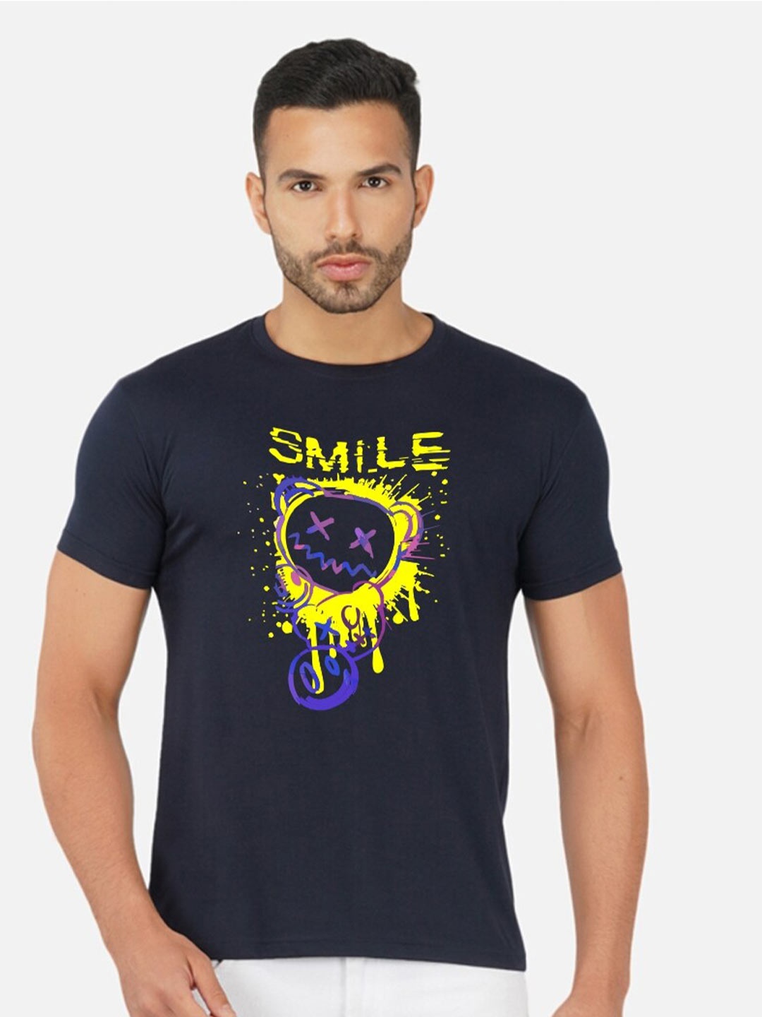 

CHOZI Regular Fit Graphic Printed Round Neck Short Sleeve Cotton T-Shirt, Navy blue