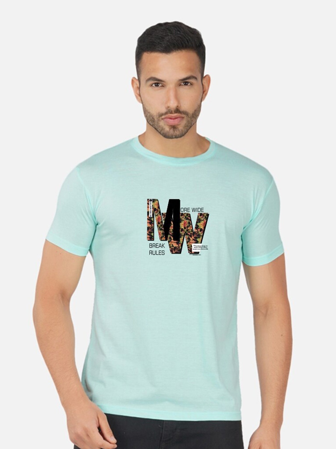 

CHOZI Regular Fit Typography Printed Round Neck Short Sleeve Cotton T-Shirt, Turquoise blue