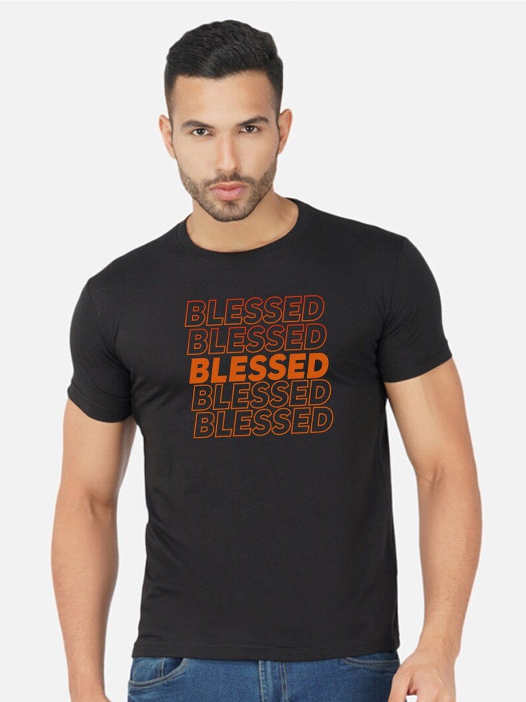 

CHOZI Typography Printed Cotton T-shirt, Black