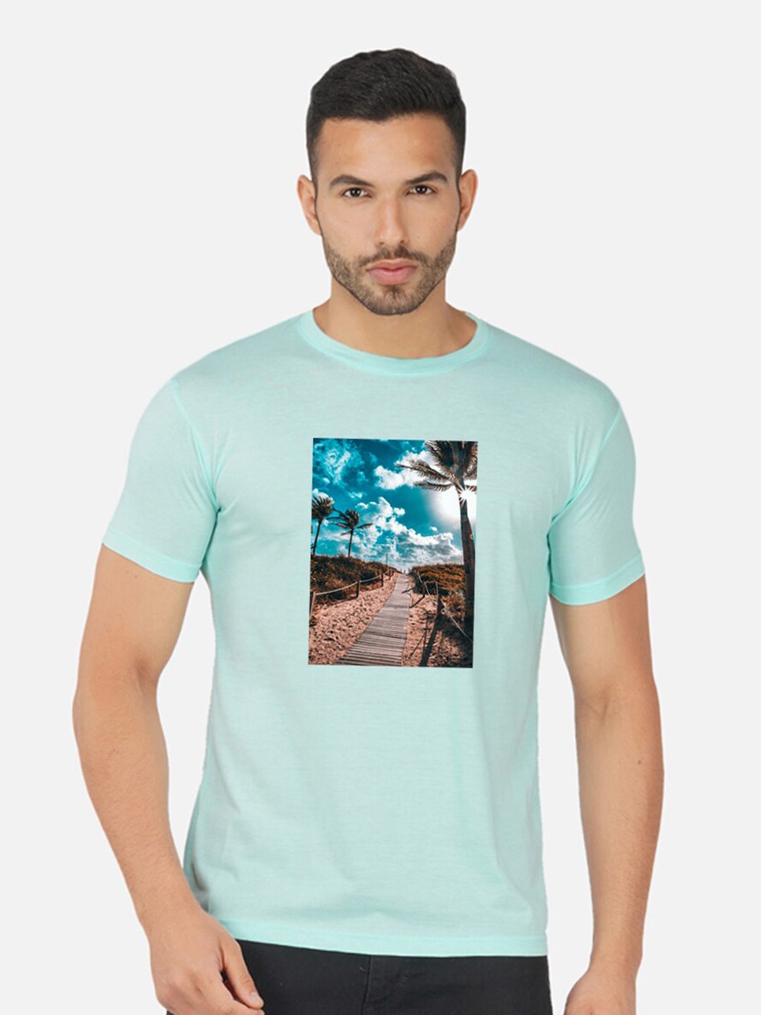 

CHOZI Graphic Printed Cotton T-shirt, Turquoise blue