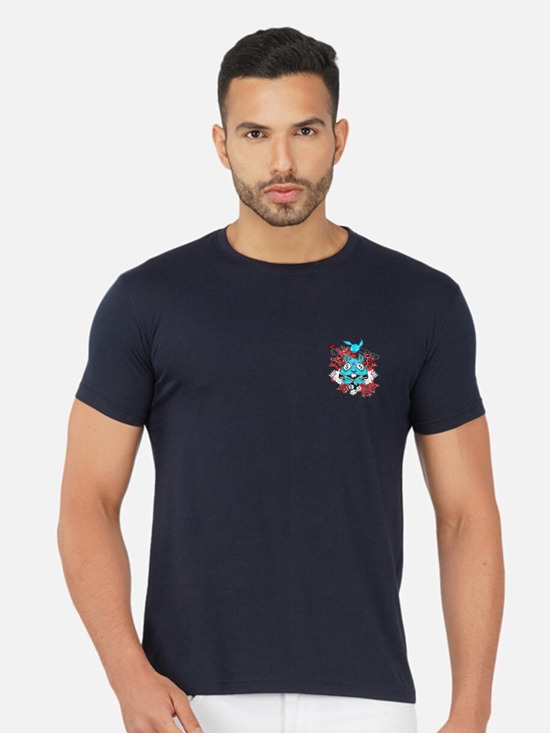 

CHOZI Graphic Printed Cotton T-shirt, Navy blue