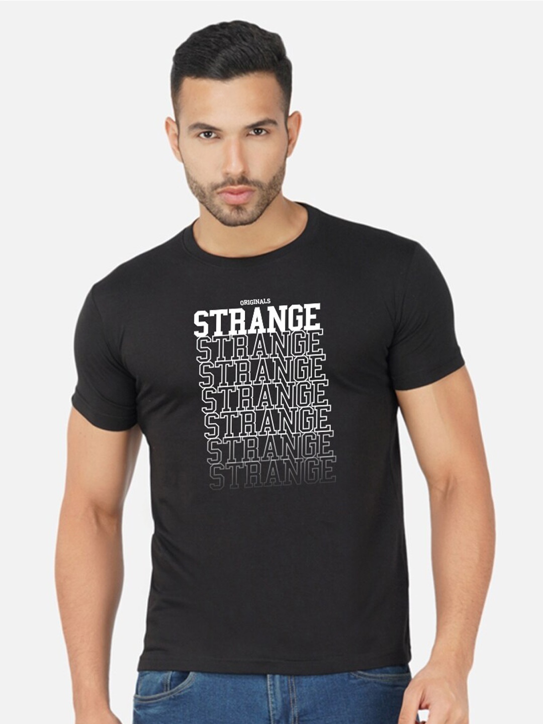 

CHOZI Typography Printed Cotton T-shirt, Black