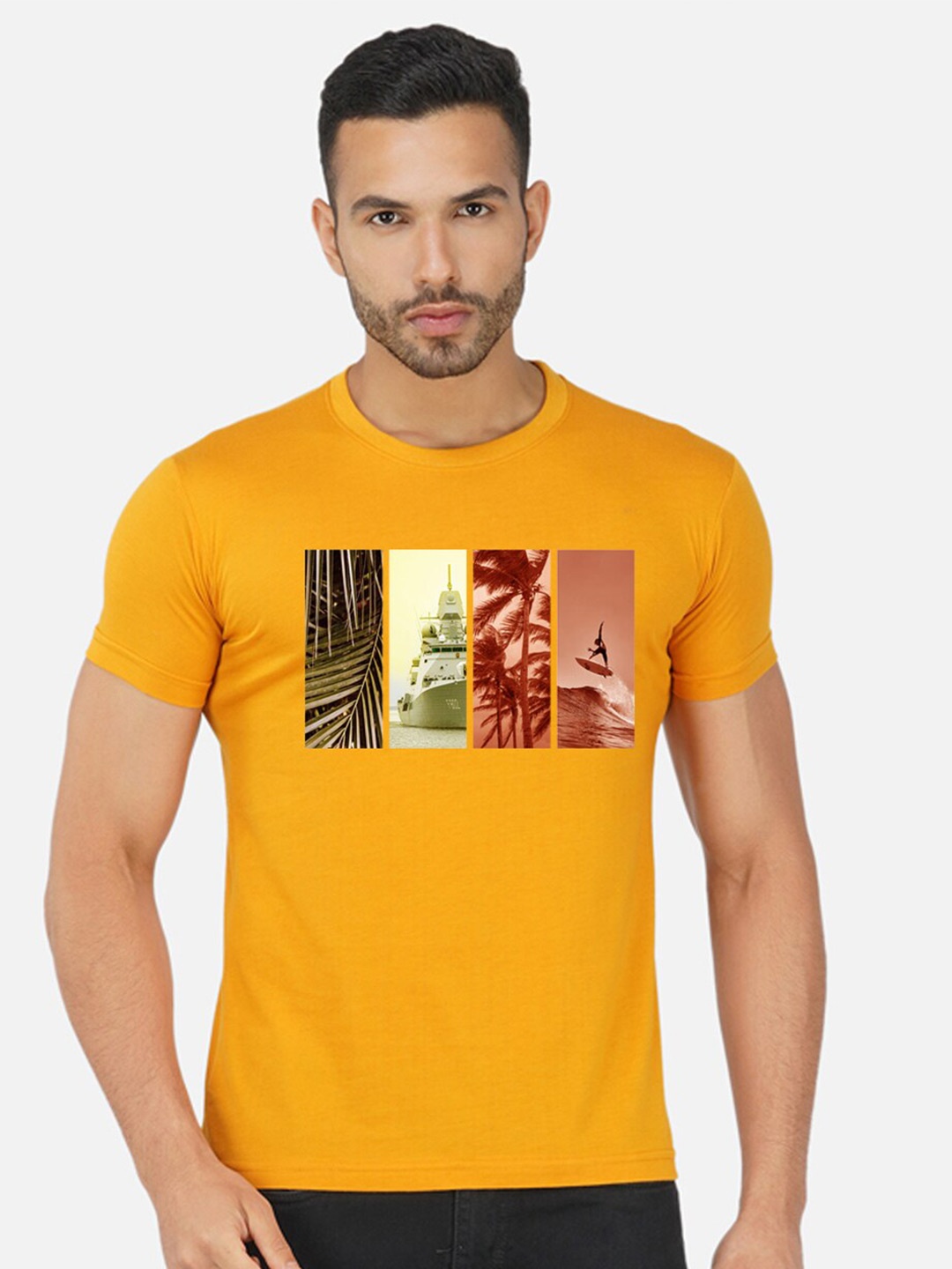 CHOZI Graphic Printed Cotton T-shirt, Mustard