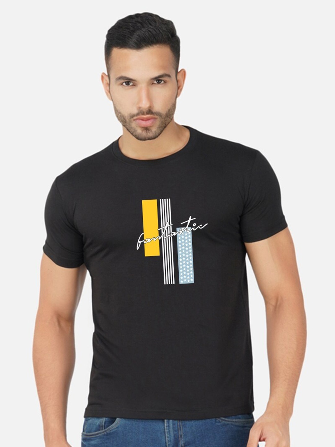 

CHOZI Geometric Printed Cotton T-shirt, Black