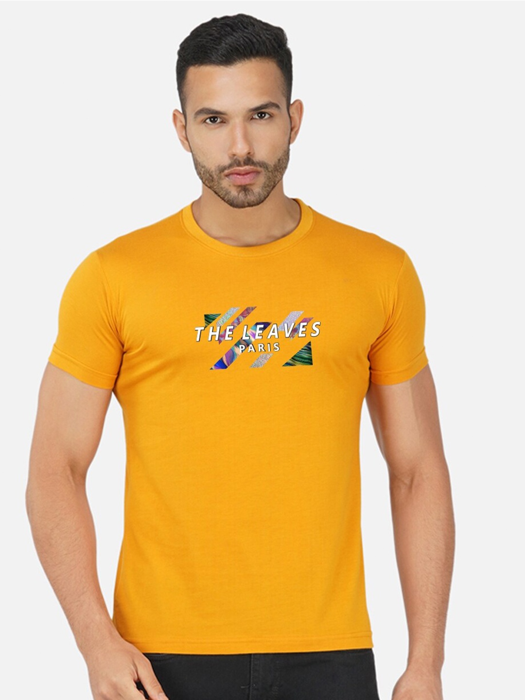 

CHOZI Typography Printed Cotton T-shirt, Mustard