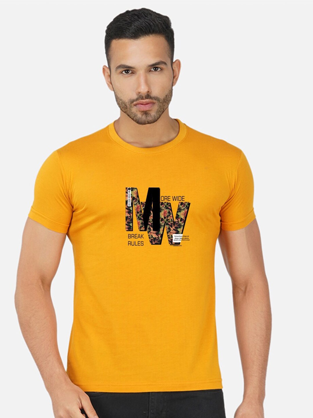 CHOZI Typography Printed Cotton T-shirt, Mustard