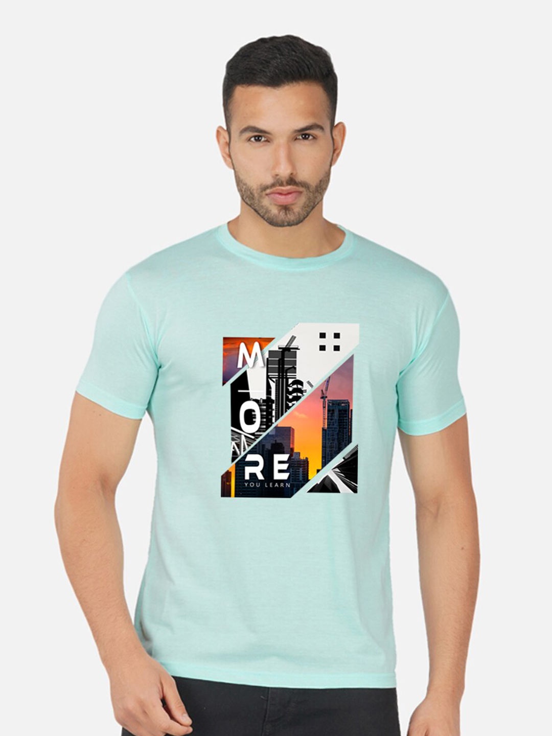 

CHOZI Graphic Printed Cotton T-shirt, Turquoise blue