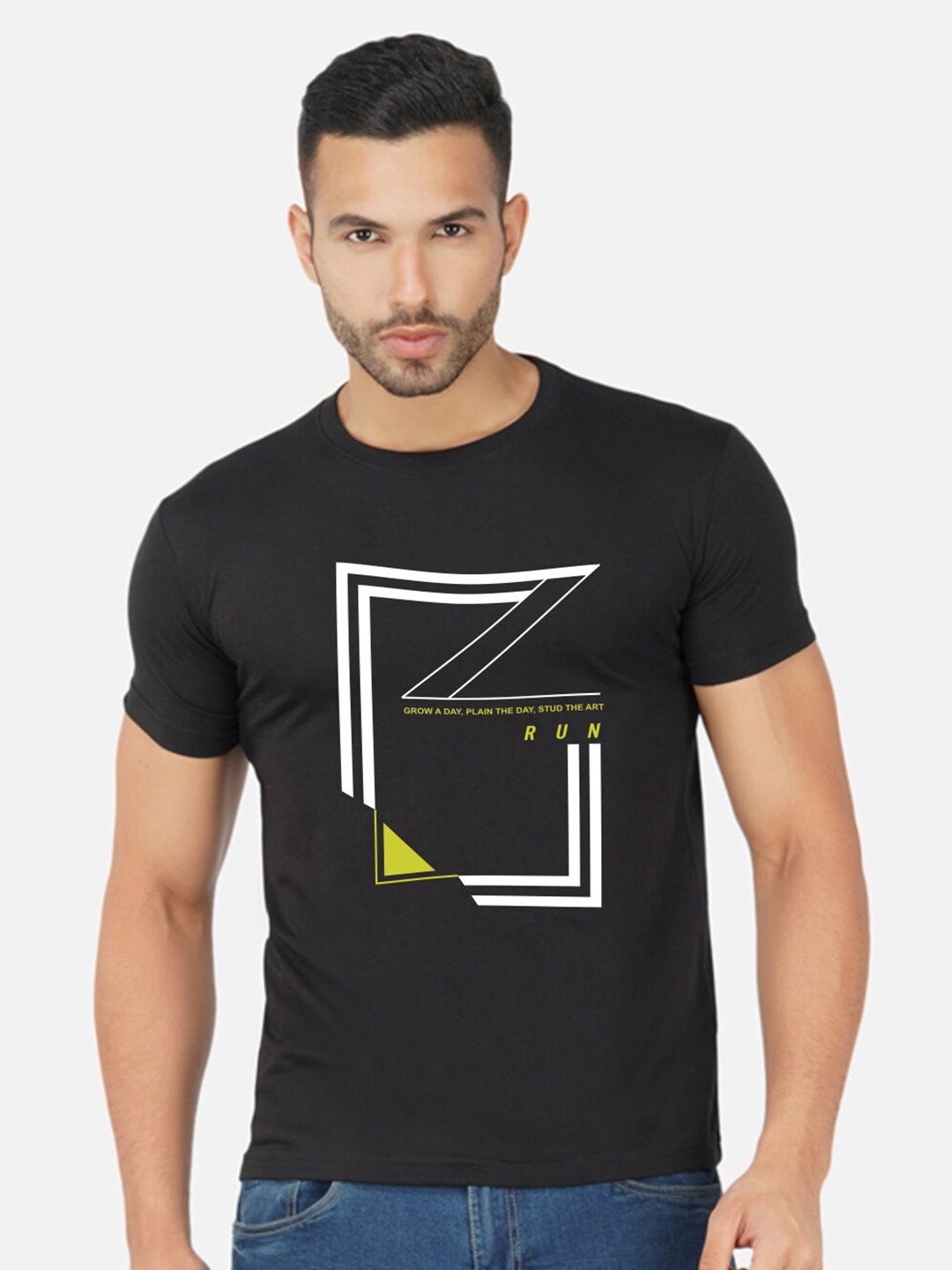 

CHOZI Geometric Printed Cotton T-shirt, Black