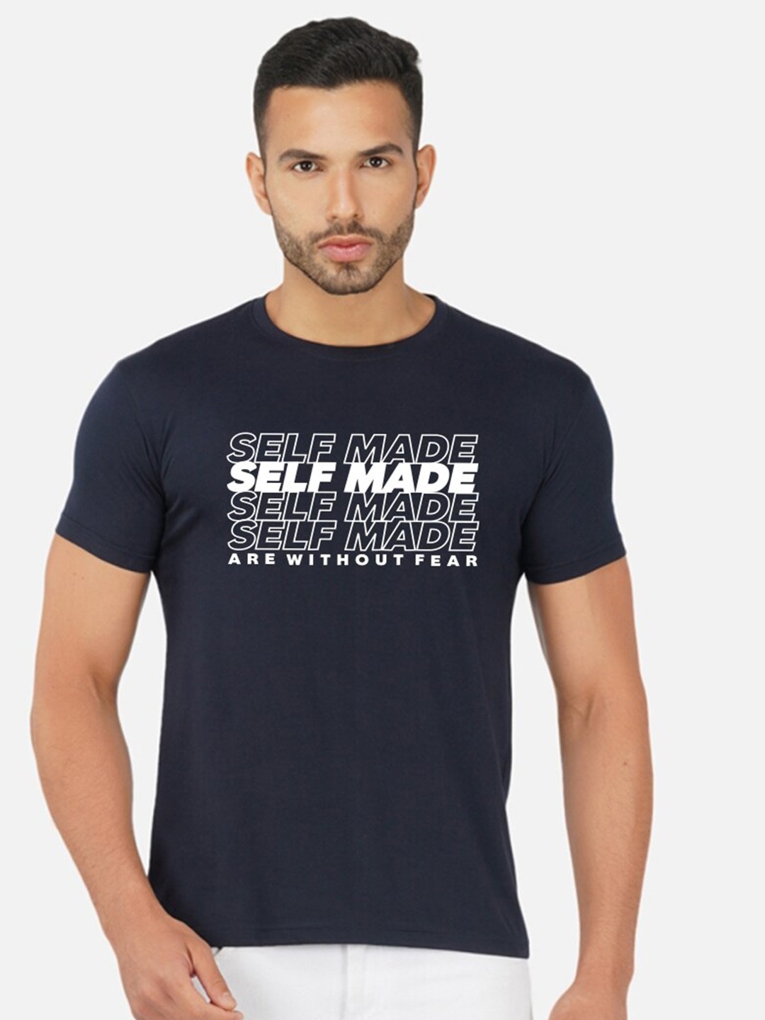 

CHOZI Typography Printed Cotton T-shirt, Navy blue