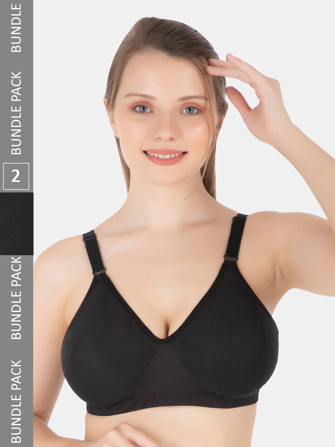 

Tweens Pack of 2 Full Coverage Non-Wired Cotton Everyday Bras With All Day Comfort, Black