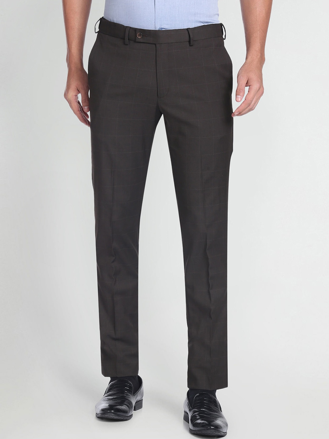 

Arrow Men Checked Mid-Rise Formal Trousers, Brown