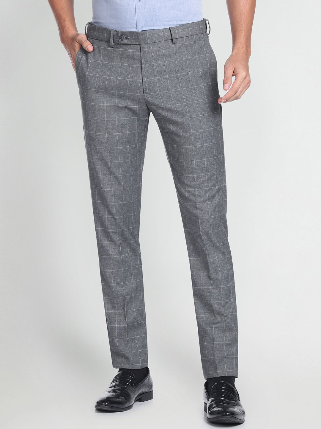 

Arrow Men Checked Mid-Rise Formal Trousers, Grey