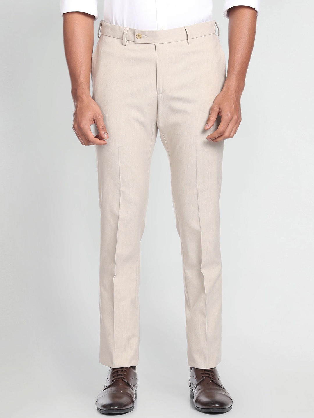 

Arrow Men Mid-Rise Dobby Formal Trousers, Beige