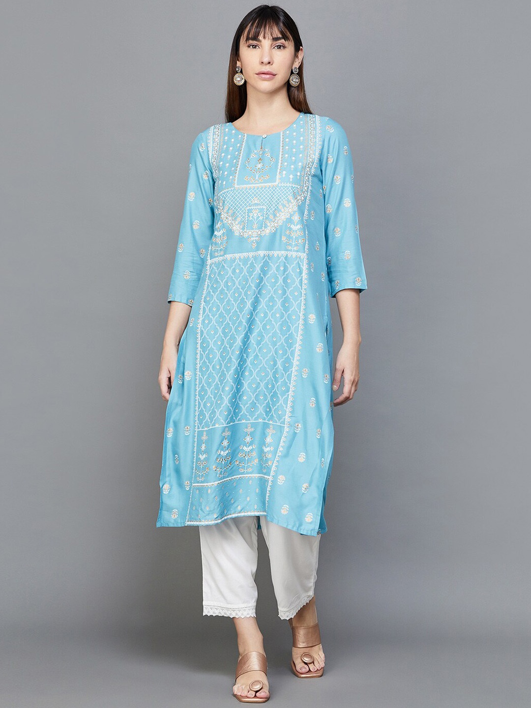

Melange by Lifestyle Floral Printed Kurta with Trousers, Blue