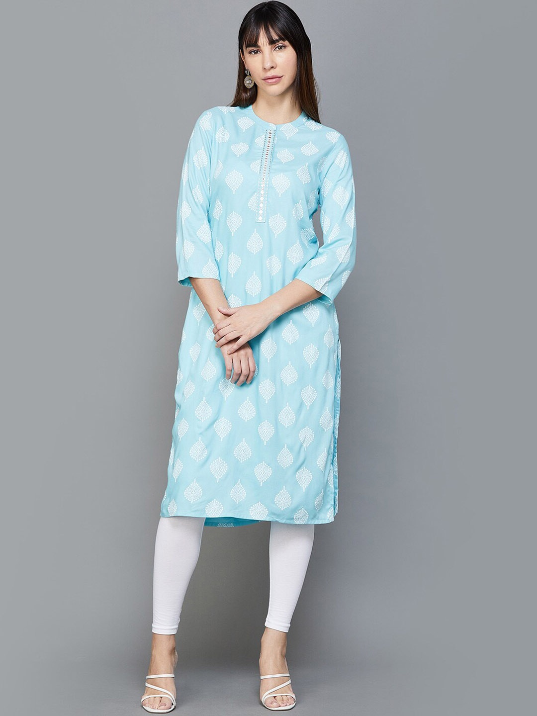 

Melange by Lifestyle Ethnic Motifs Printed Mirror Work Kurta, Blue