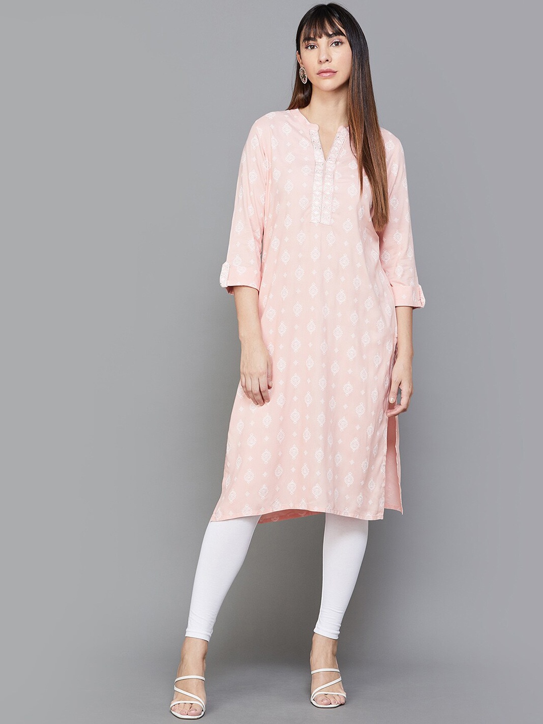 

Melange by Lifestyle Ethnic Motifs Printed Thread Work Kurta, Peach