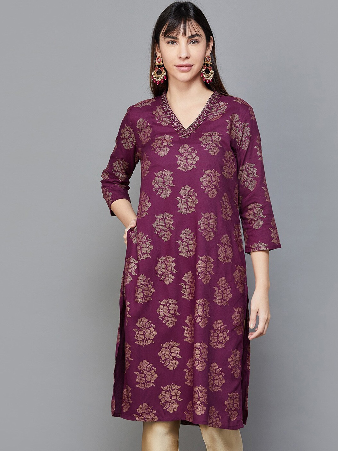 

Melange by Lifestyle Floral Printed A-Line Kurta, Purple