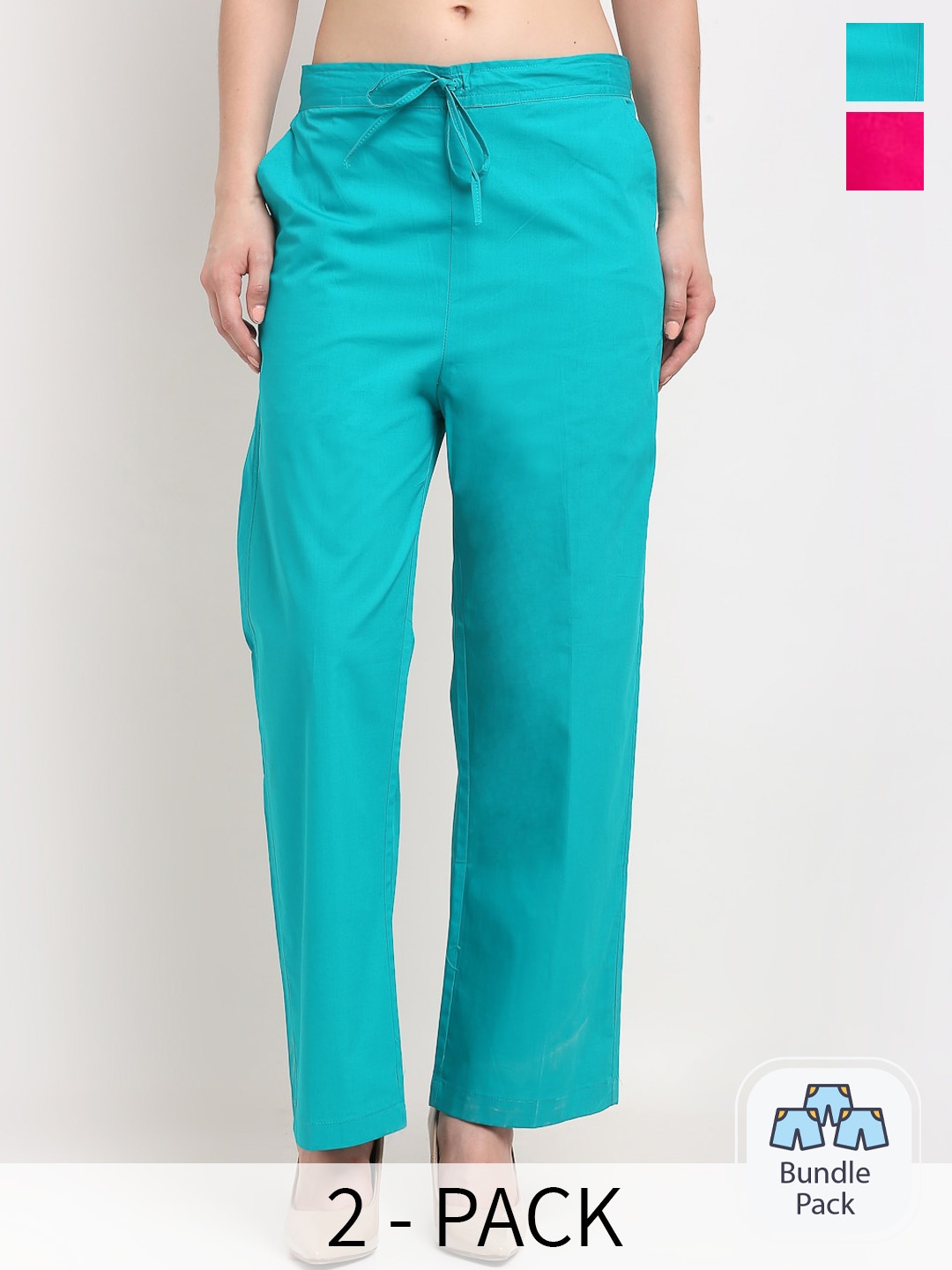

GRACIT Women Pack Of 2 Mid-Rise Pure Cotton Parallel Trousers, Pink