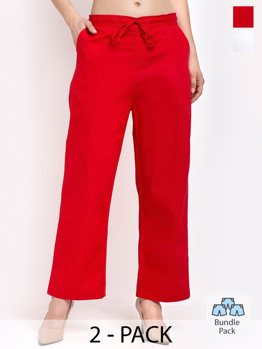 

GRACIT Women Pack Of 2 Mid-Rise Pure Cotton Parallel Trousers, White