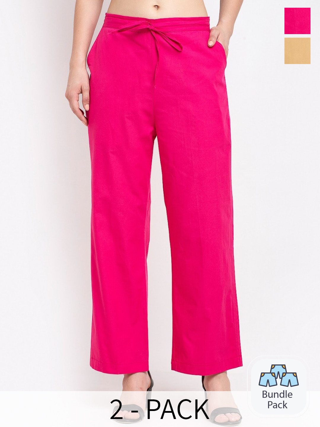 

GRACIT Women Pack Of 2 Mid-Rise Pure Cotton Parallel Trousers, Pink