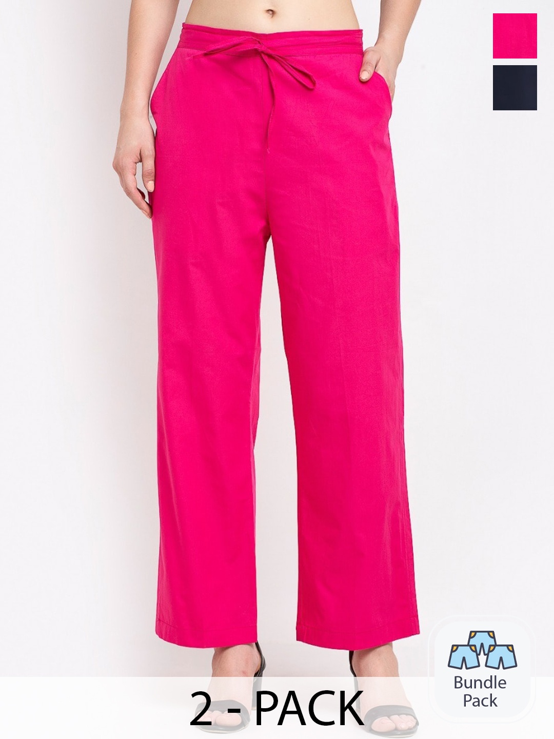 

GRACIT Women Pack Of 2 Mid-Rise Pure Cotton Parallel Trousers, Pink