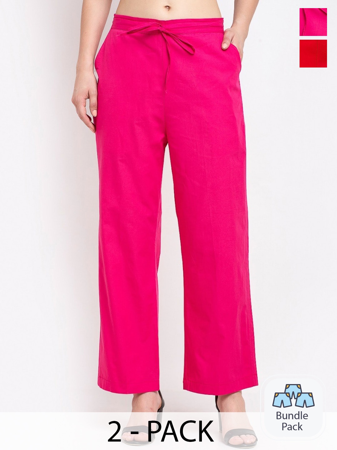 

GRACIT Women Pack Of 2 Mid-Rise Pure Cotton Parallel Trousers, Red