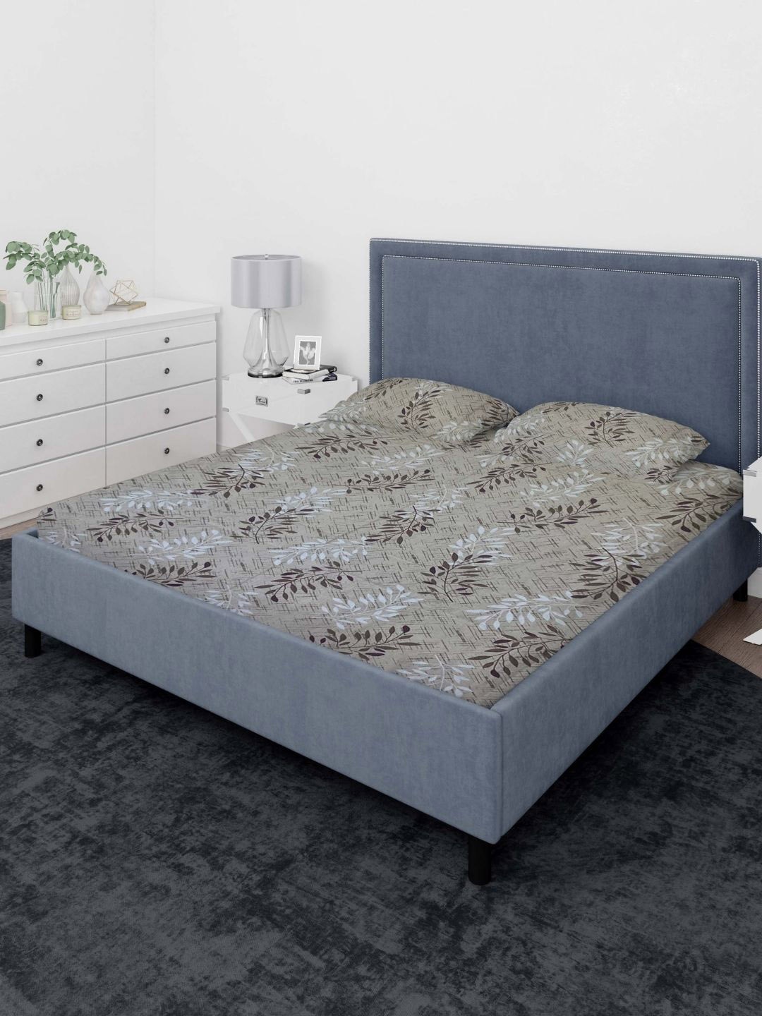 

Sleeping Owls- because your sleep matters Grey Print 140TC Queen Bedsheet & Pillow Covers