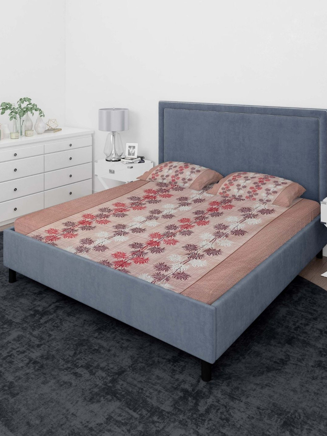 

Sleeping Owls- because your sleep matters Red Print 140TC Queen Bedsheet & Pillow Covers