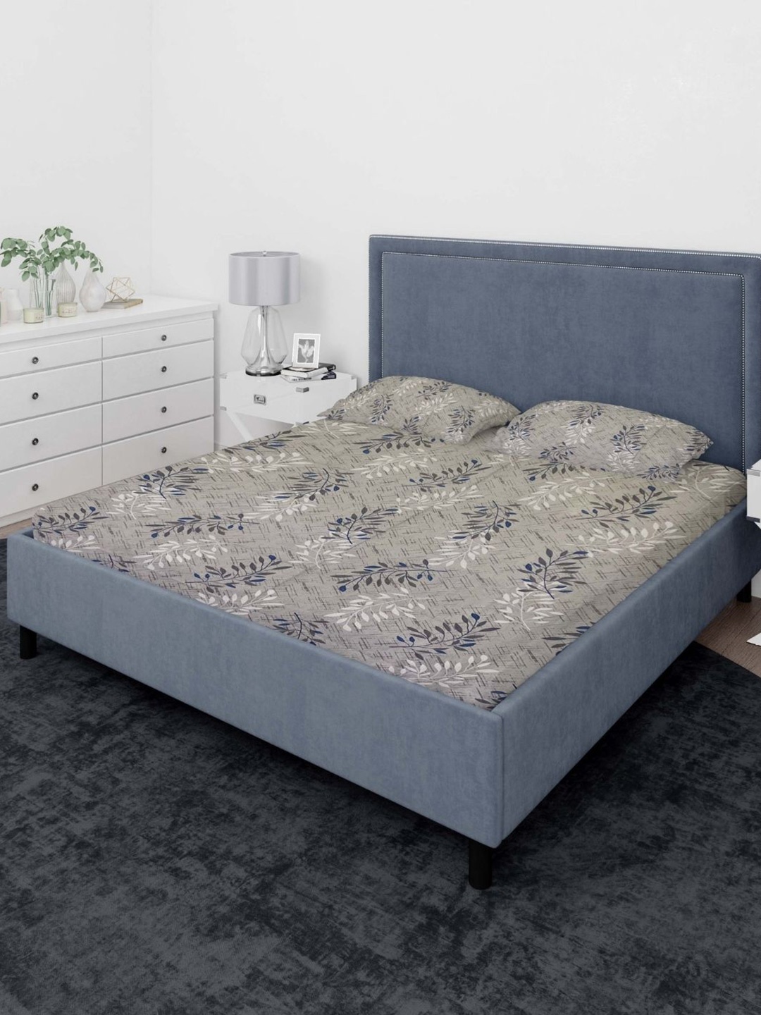 

Sleeping Owls- because your sleep matters Blue 140 TC Queen Bedsheet & 2 Pillow Covers