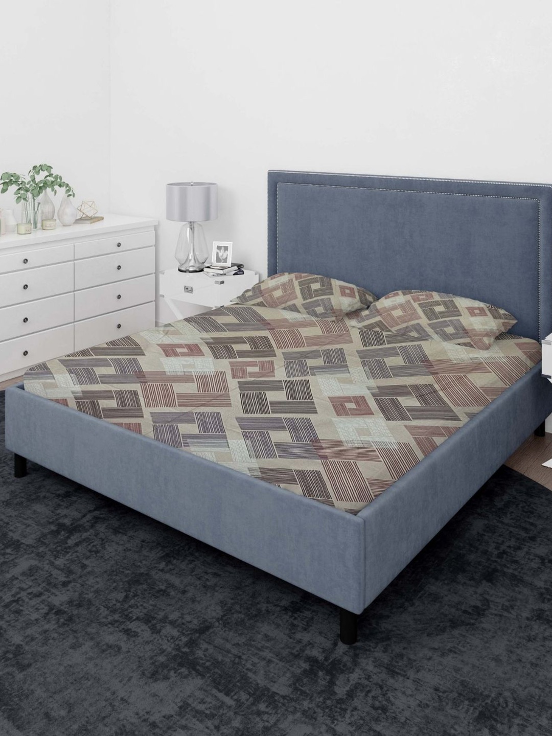 

Sleeping Owls- because your sleep matters Grey 140 TC Queen Bedsheet With 2 Pillow Covers