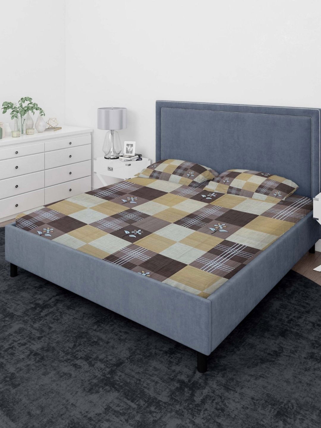 

Sleeping Owls- because your sleep matters Mustard 140 TC Queen Bedsheet & 2 Pillow Covers