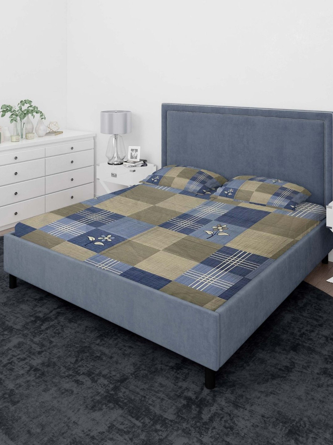 

Sleeping Owls- because your sleep matters Blue 140 TC Queen Bedsheet With 2 Pillow Covers