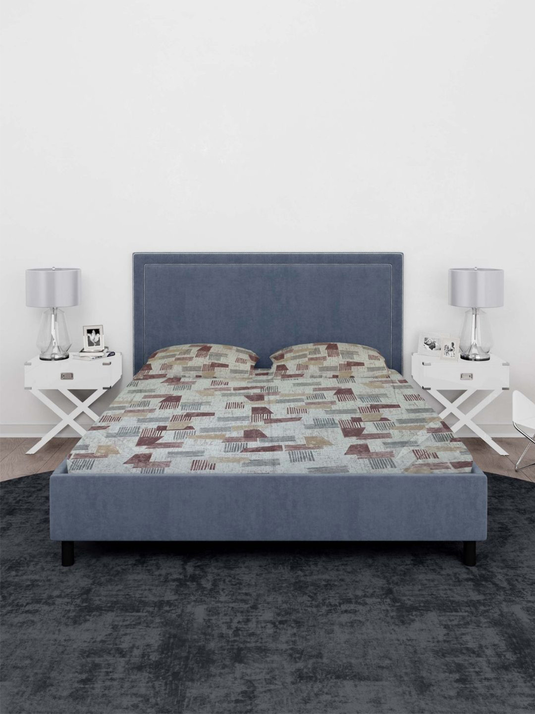 

Sleeping Owls- because your sleep matters Grey 140 TC Queen Bedsheet With 2 Pillow Covers, Burgundy