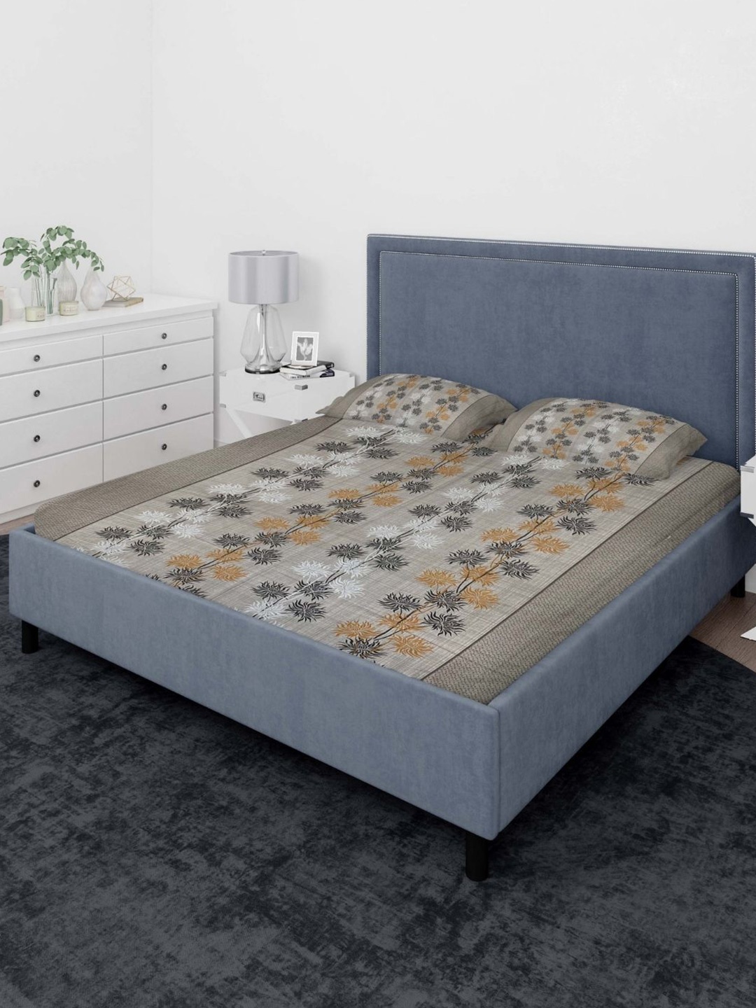 

Sleeping Owls- because your sleep matters Mustard 140 TC Queen Bedsheet & 2 Pillow Covers