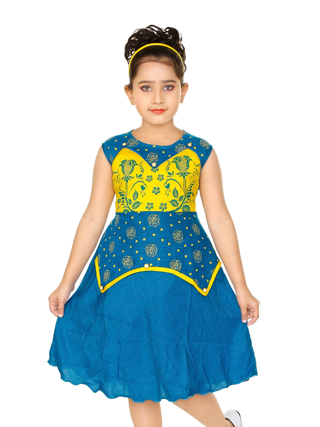 

BAESD Girls Floral Printed Round Neck A-Line Dress, Blue