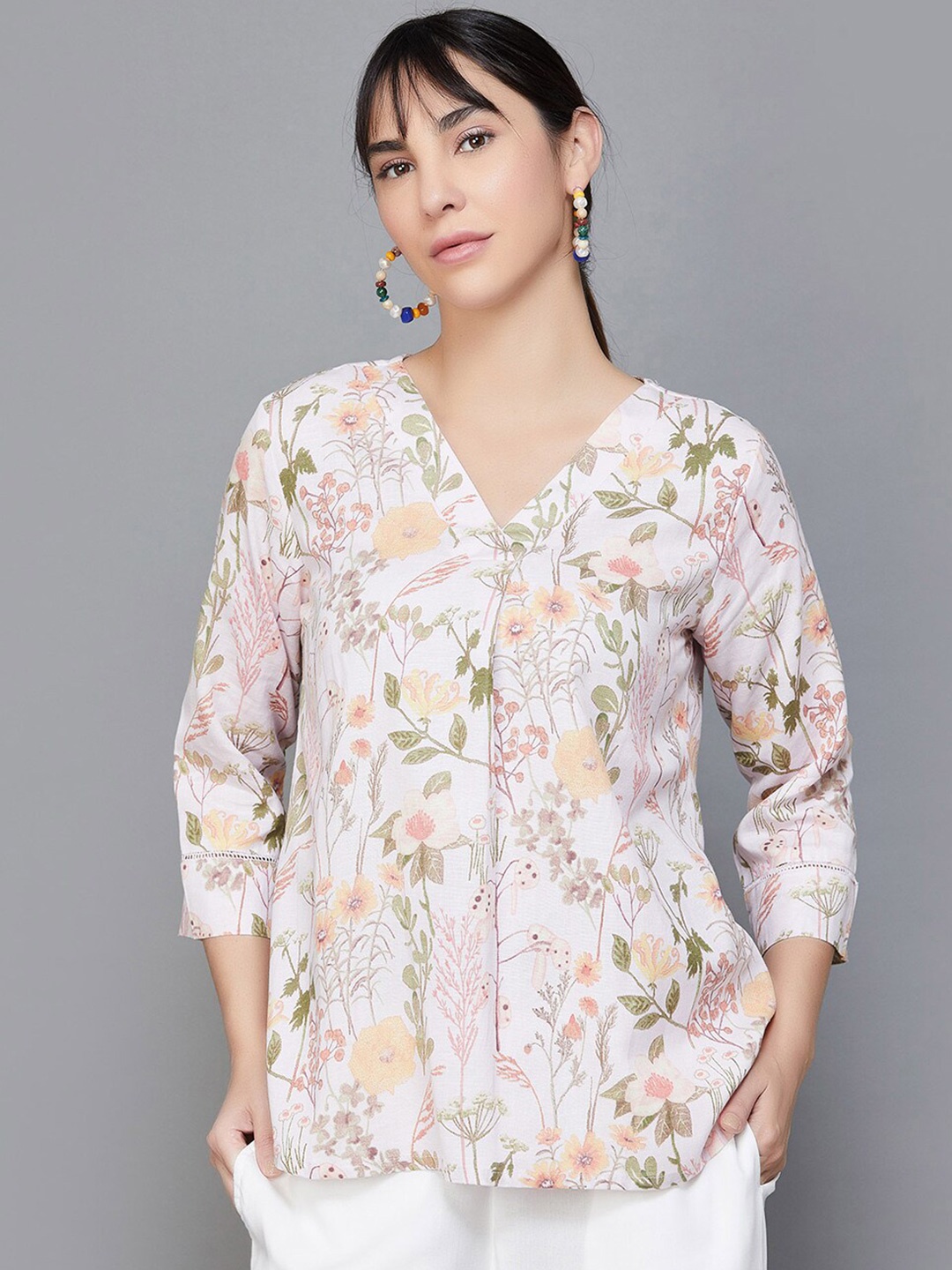 

Melange by Lifestyle V-Neck Floral Printed Tunic, Purple