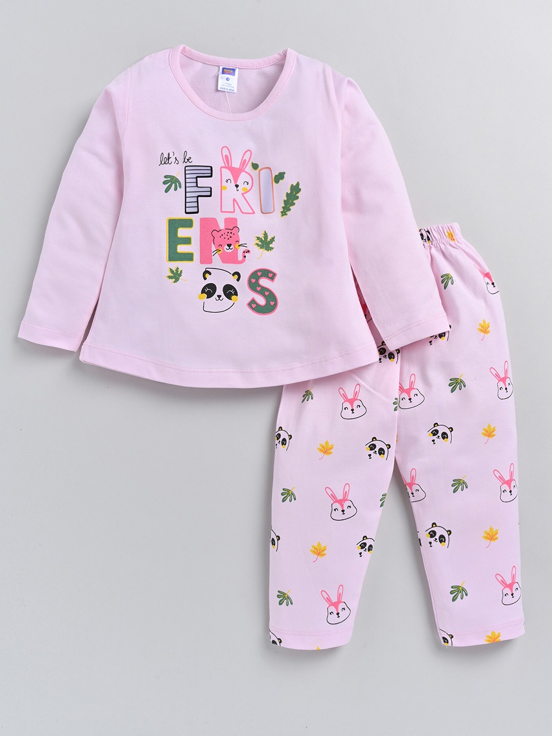 

Nottie Planet Girls Printed Pure Cotton T-shirt with Trousers, Pink