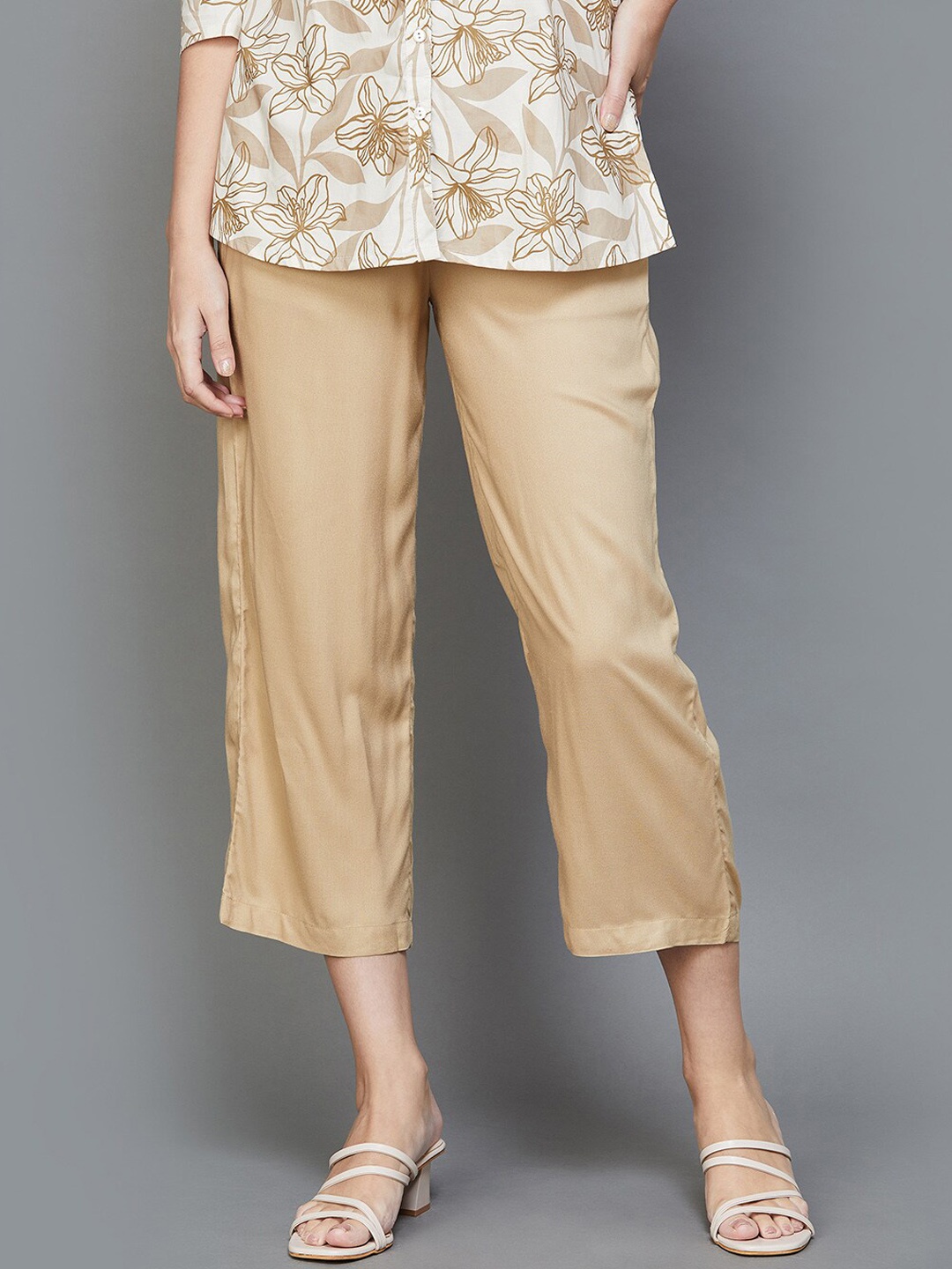 

Melange by Lifestyle Women High-Rise Regular Fit Parallel Trousers, Beige