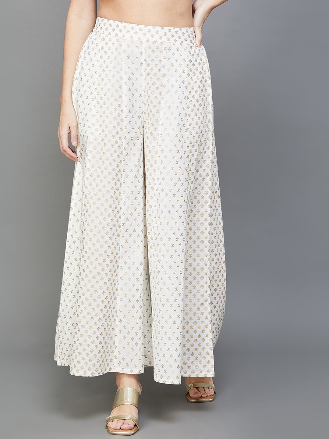

Melange by Lifestyle Floral Printed Cotton Parallel Trousers, Off white