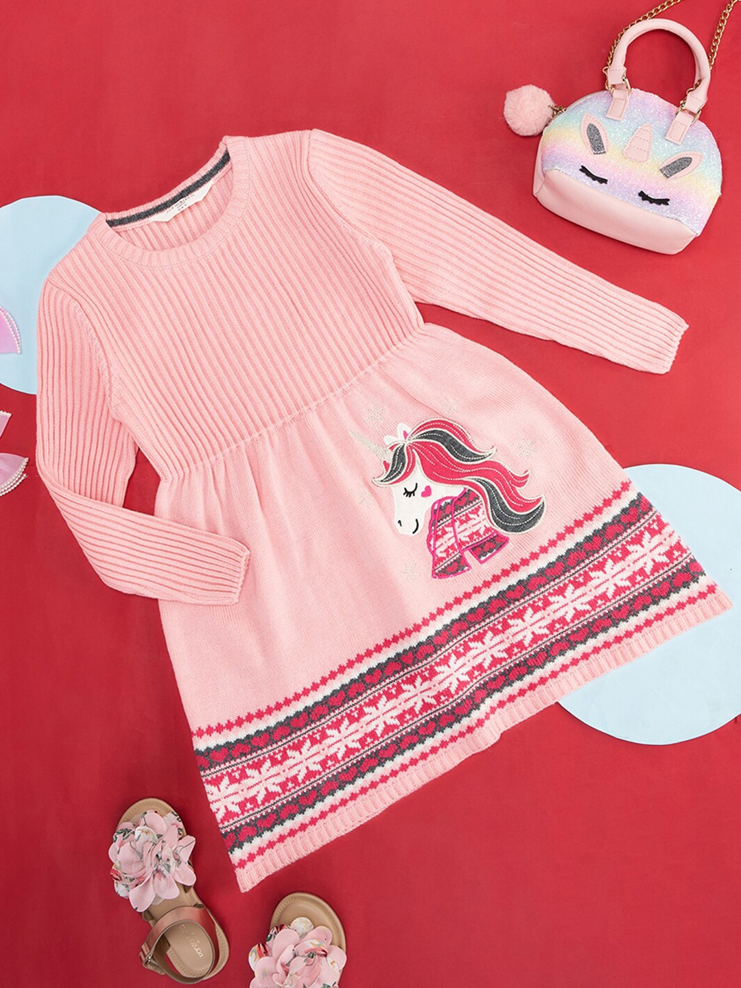 

Pantaloons Junior Girls Graphic Self Design Longline Pullover, Peach