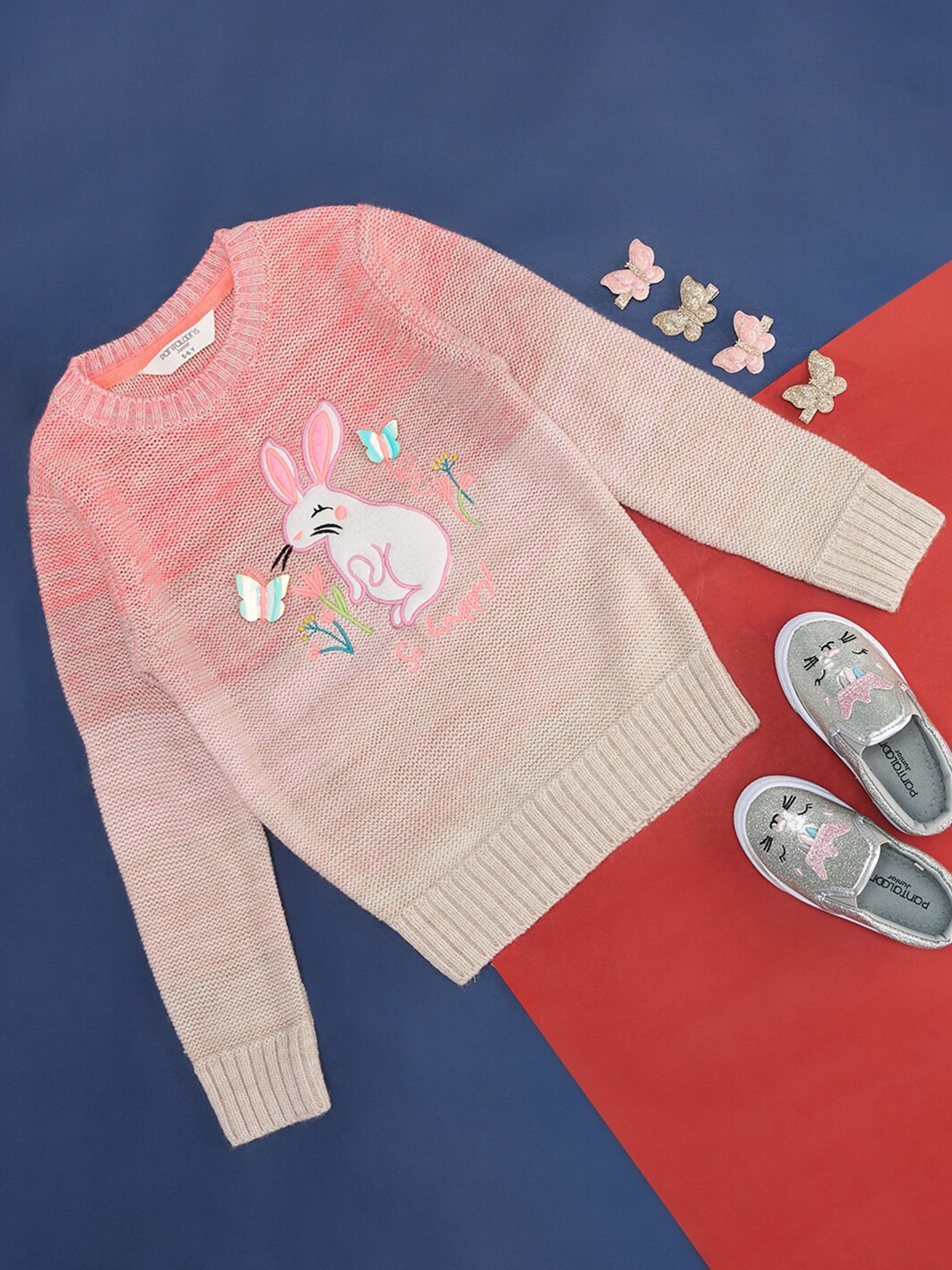 

Pantaloons Junior Girls Graphic Embroidered Ribbed Acrylic Pullover, Pink