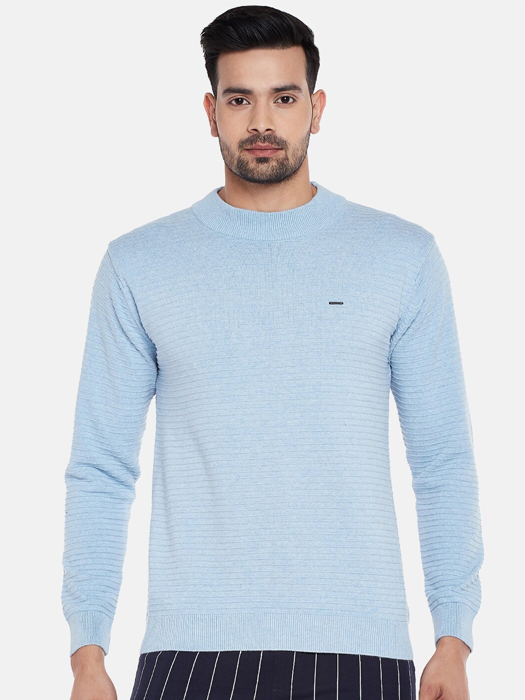 

People Blue Self Designed Long Sleeves Cotton Pullover