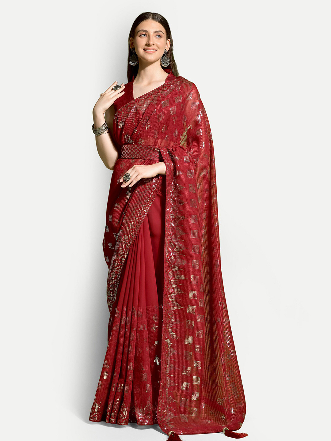 

DWIZA ENTERPRISE Embellished Pure Georgette Saree, Maroon