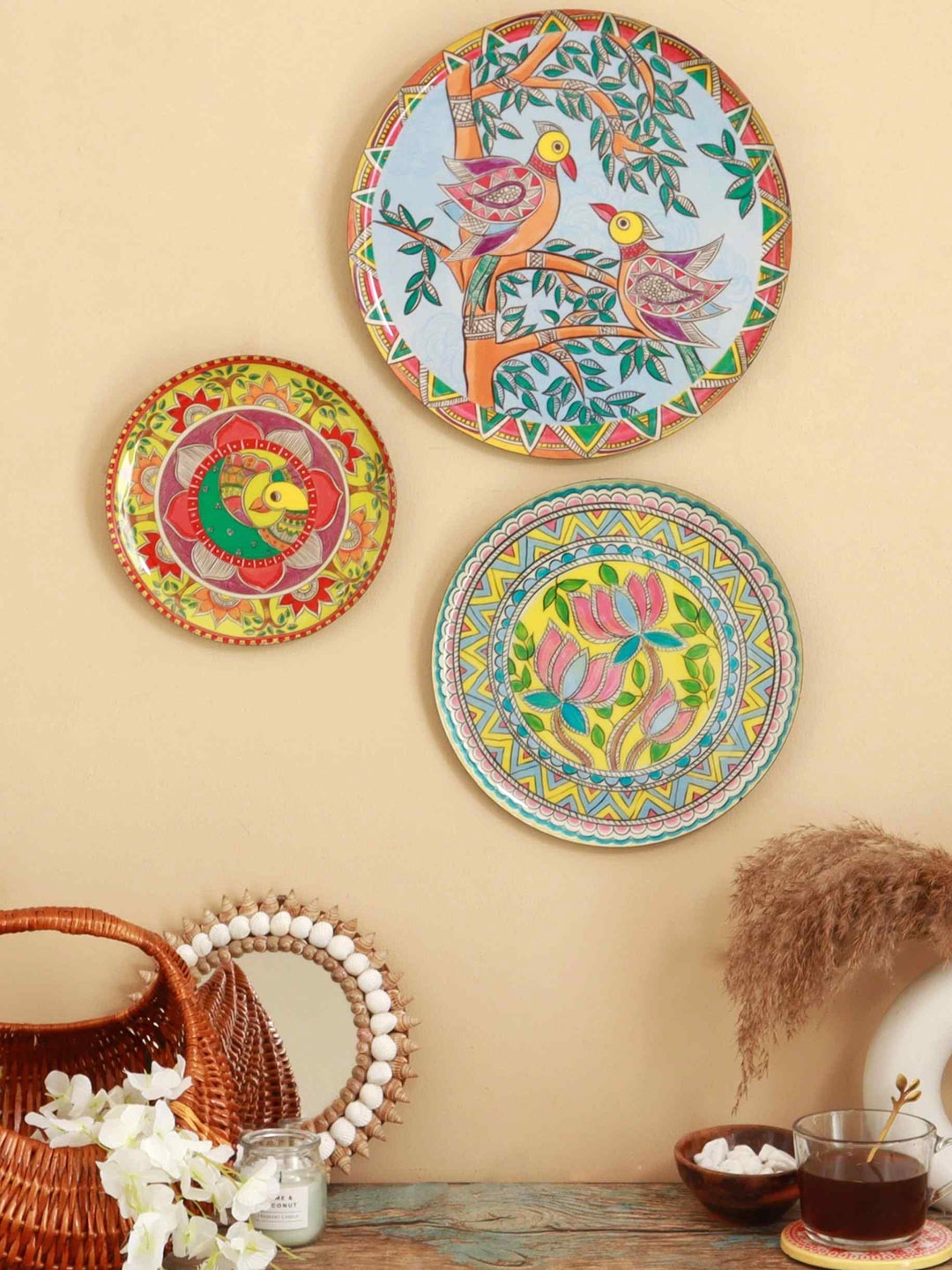 

Ritualistic Blue & Red 3 Pieces Madhubani Wall Plates