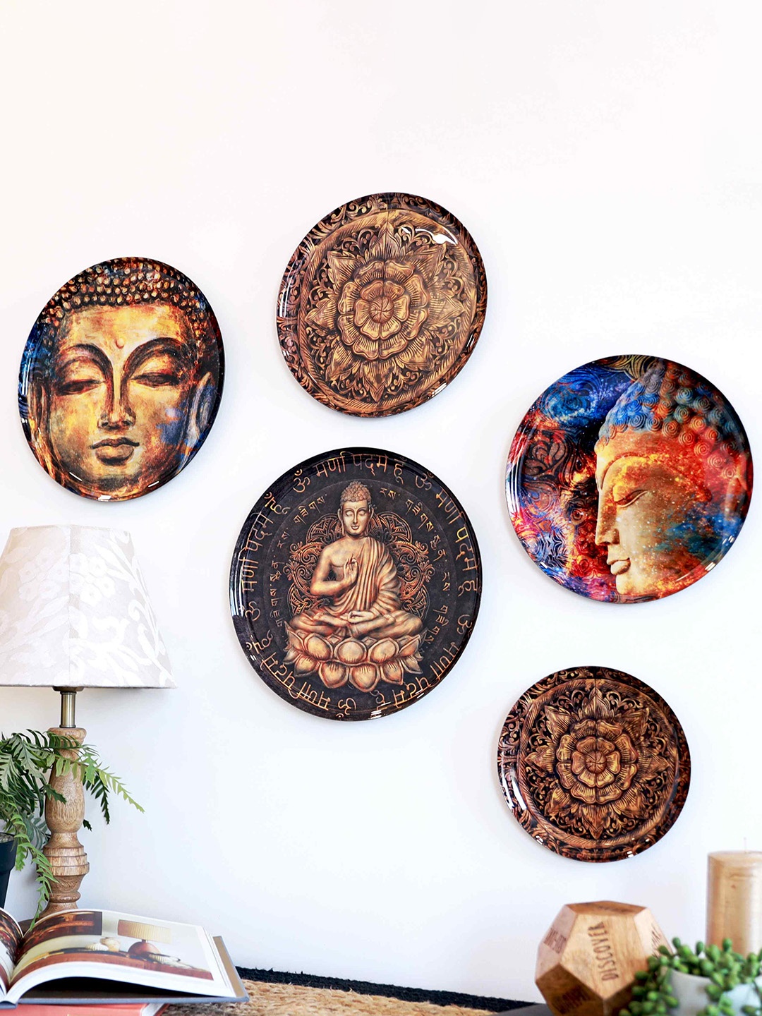 

RITUALISTIC Set of 5 Nirvana Home Decorative Wall Plates, Brown