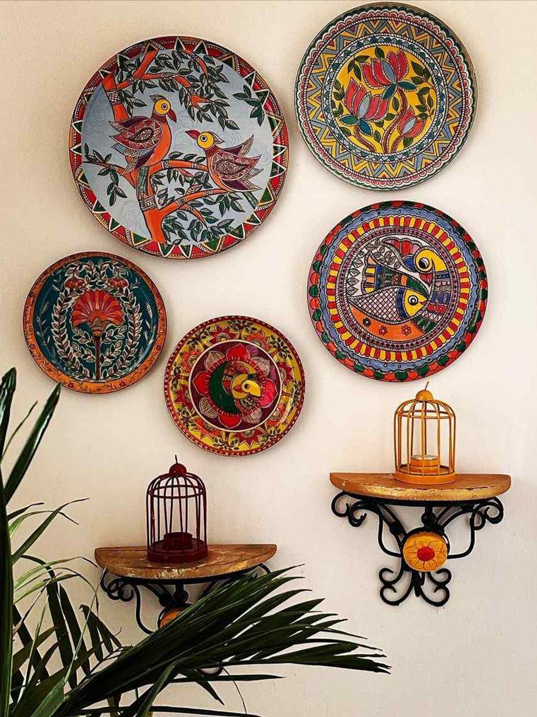 

RITUALISTIC Set of 5 Madhubani Home Decorative Wall Plates, Red