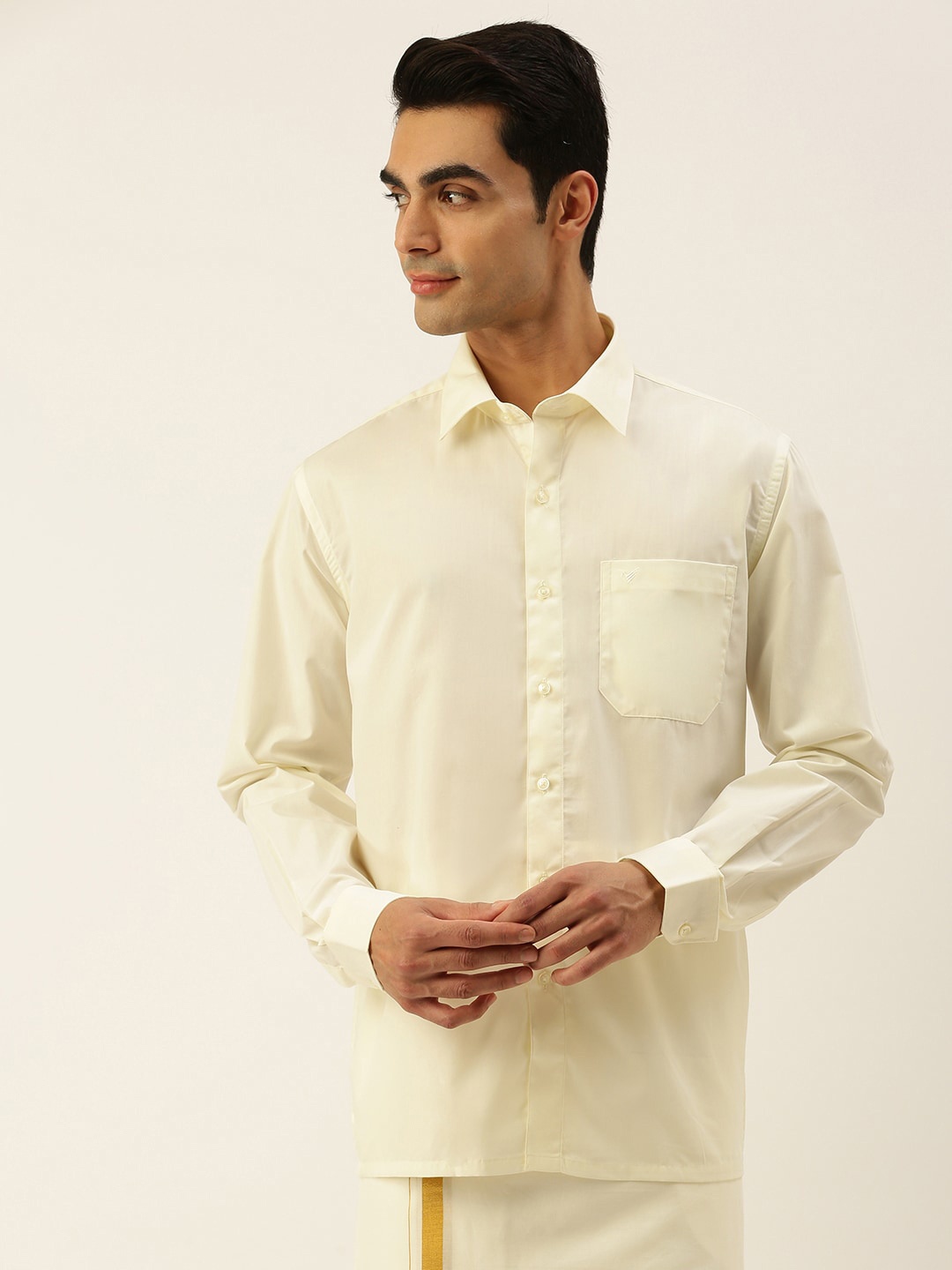 

Viveagham Comfort Spread Collar Cotton Casual Shirt, Cream