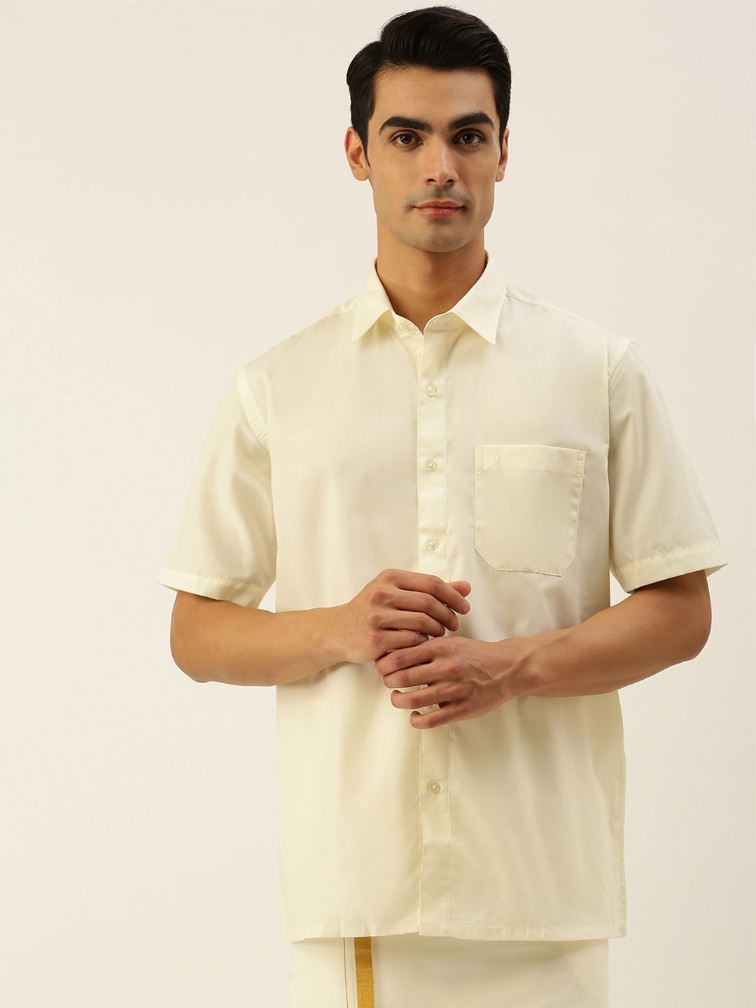 

Viveagham Comfort Spread Collar Cotton Casual Shirt, Cream