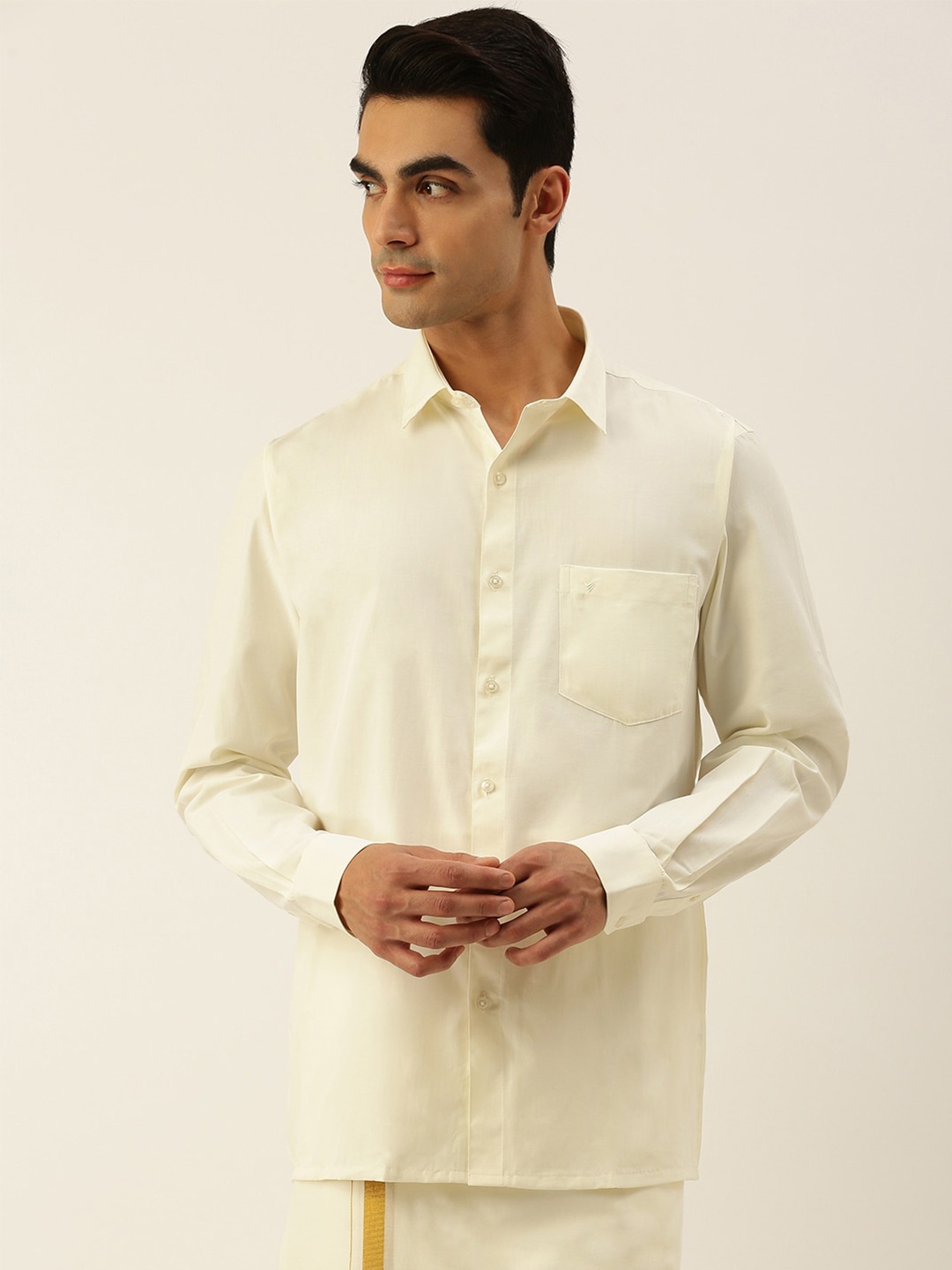 

Viveagham Comfort Spread Collar Cotton Casual Shirt, Cream