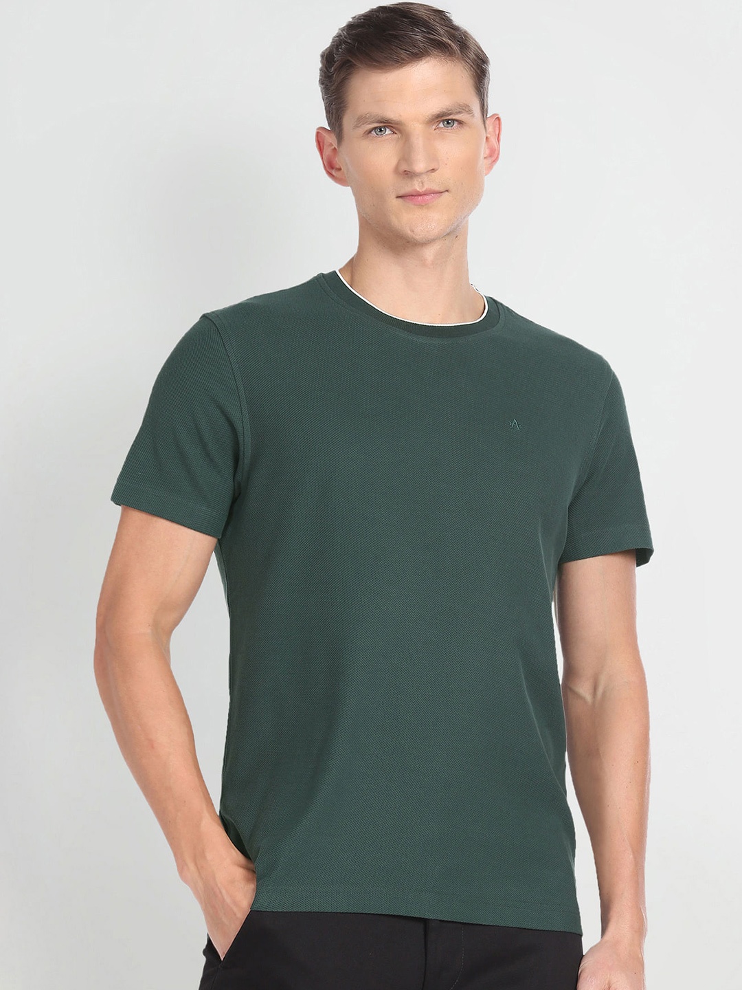 

Arrow Round Neck Short Sleeve Cotton Regular T-shirt, Green